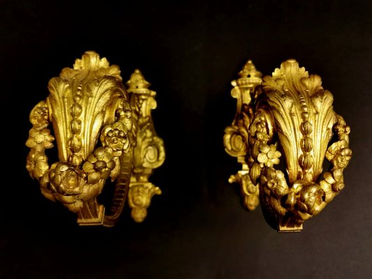 Antique Chiseled and Gilded Bronze Curtain Hooks / Embrasses, Set of 2-QRS-864036