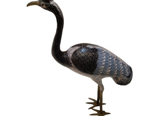 Antique Cloisonne Enamel and Gilt Bronce Heron Sculptures, Set of 2-TCS-1761585