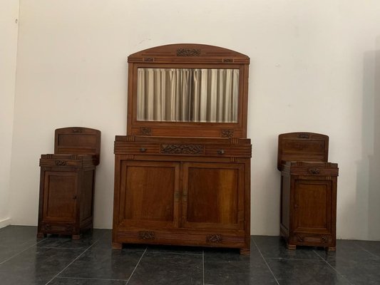 Antique Credenza with Mirror in Cherry, 1890s, Set of 2-IJR-1731690