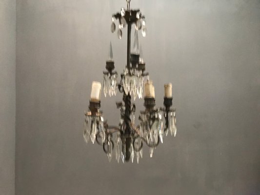 Antique Crystal Bronze Chandeliers, 1920s, Set of 2-JJC-713489