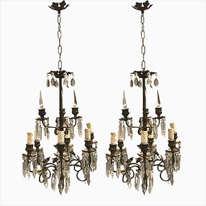 Antique Crystal Bronze Chandeliers, 1920s, Set of 2-JJC-713489