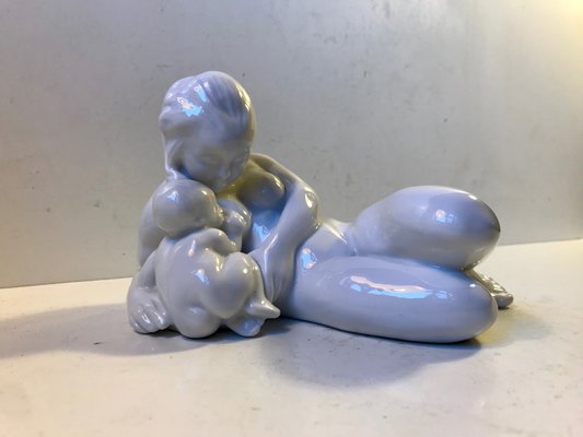 Antique Danish Blanc de Chine Mother & Child Figurine by Kai Nielsen for Bing & Grondahl-LCR-685231