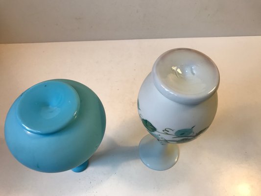 Antique Danish Satin Opaline Glass Vases from Fyns Glasværk, 1900s, Set of 2-LCR-655569