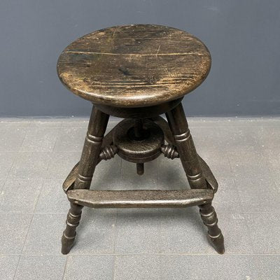 Antique Dark Work Stool with Spindle-NPL-1075763