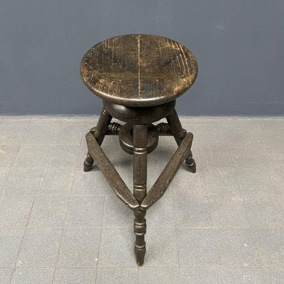 Antique Dark Work Stool with Spindle-NPL-1075763