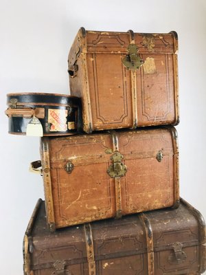 Antique Decorative Wood and Canvas Trunks, 1920s, Set of 6-WQJ-804087