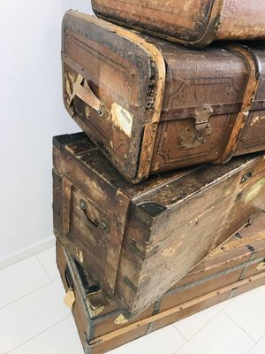 Antique Decorative Wood and Canvas Trunks, 1920s, Set of 6-WQJ-804087