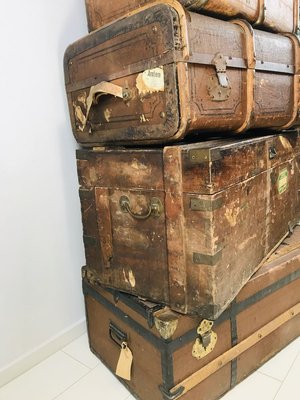 Antique Decorative Wood and Canvas Trunks, 1920s, Set of 6-WQJ-804087