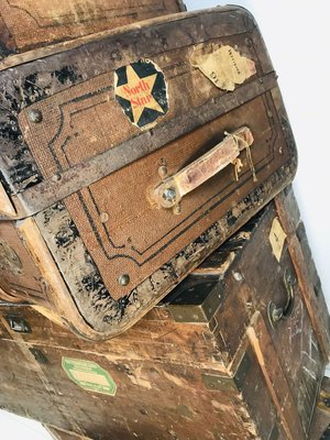 Antique Decorative Wood and Canvas Trunks, 1920s, Set of 6-WQJ-804087