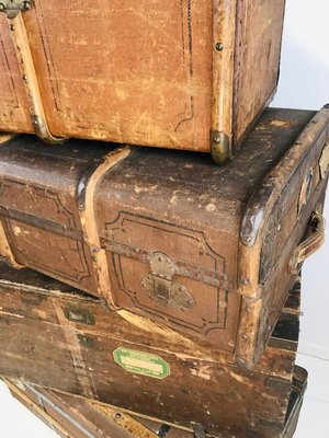 Antique Decorative Wood and Canvas Trunks, 1920s, Set of 6-WQJ-804087