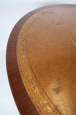 Antique Dining Table in Mahogany with Inlaid Wood and Leather, 1920s-UY-1000677