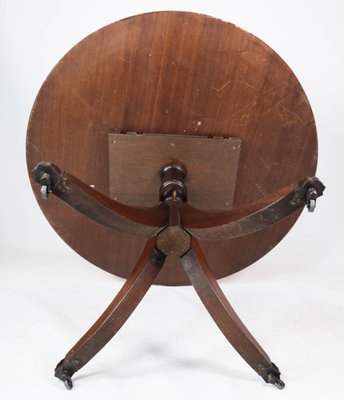 Antique Dining Table in Mahogany with Inlaid Wood and Leather, 1920s-UY-1000677