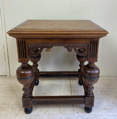 Antique Dutch Renaissance Style Side Table with Oak and Ebony Inlay-WZZ-1263759