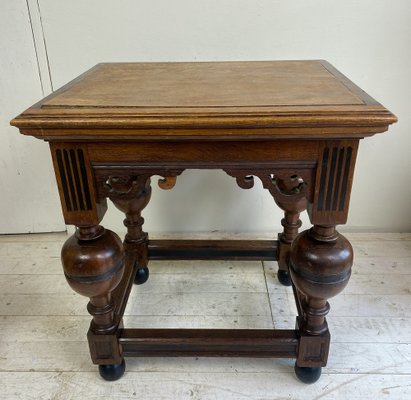 Antique Dutch Renaissance Style Side Table with Oak and Ebony Inlay-WZZ-1263759