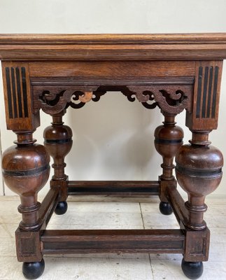 Antique Dutch Renaissance Style Side Table with Oak and Ebony Inlay-WZZ-1263759