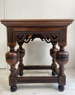 Antique Dutch Renaissance Style Side Table with Oak and Ebony Inlay-WZZ-1263759