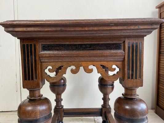 Antique Dutch Renaissance Style Side Table with Oak and Ebony Inlay-WZZ-1263759