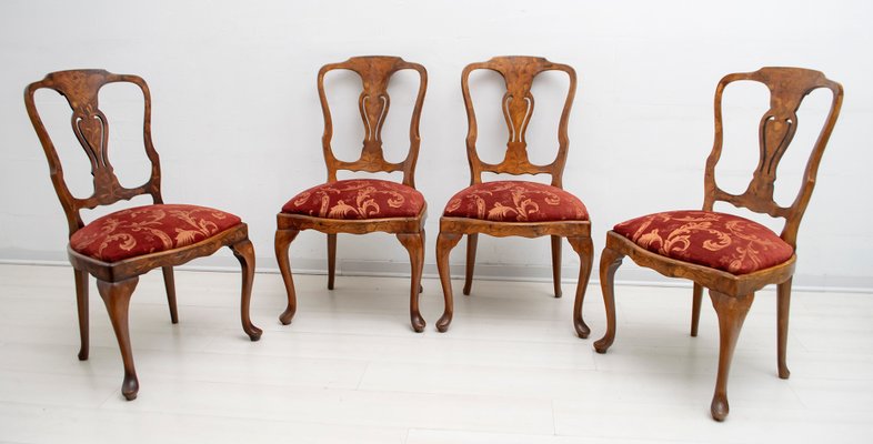 Antique Dutch Walnut and Maple Inlaid Dining Chairs, Set of 4-FER-564494