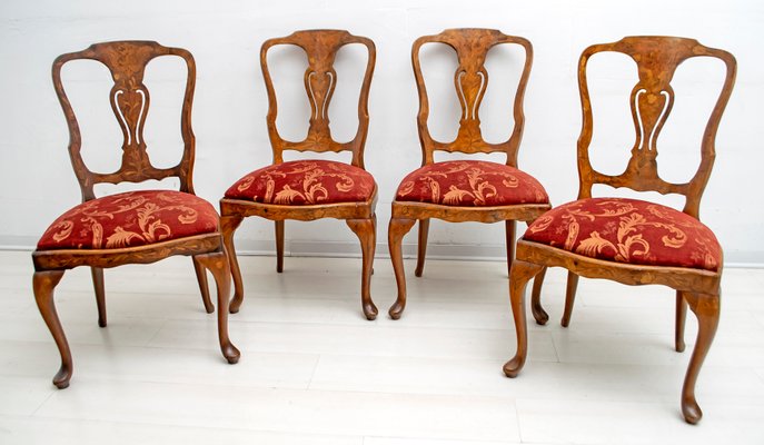 Antique Dutch Walnut and Maple Inlaid Dining Chairs, Set of 4-FER-564494