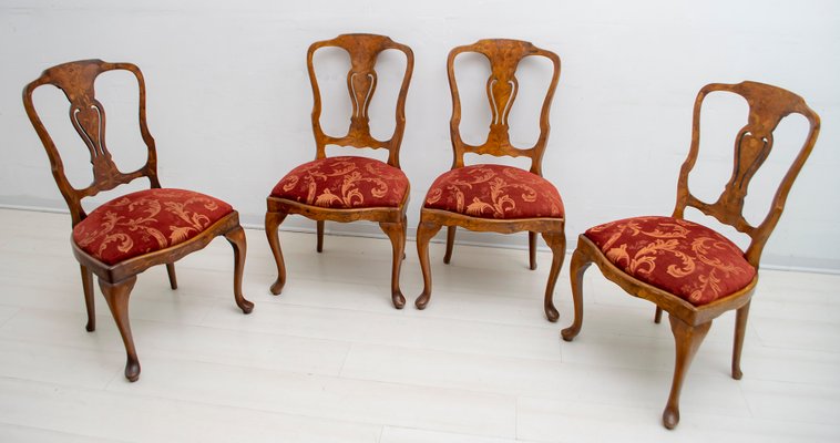 Antique Dutch Walnut and Maple Inlaid Dining Chairs, Set of 4-FER-564494