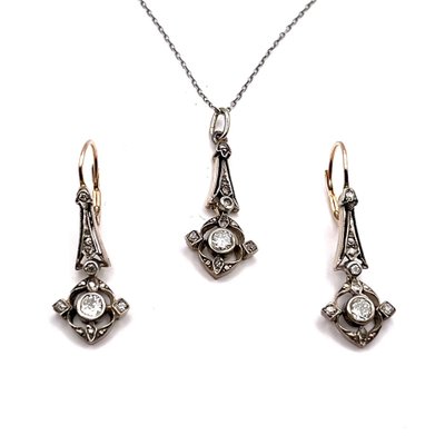 Antique Earrings and Pendant with Diamonds, Austria, 1900s, Set of 3-BXB-1768376