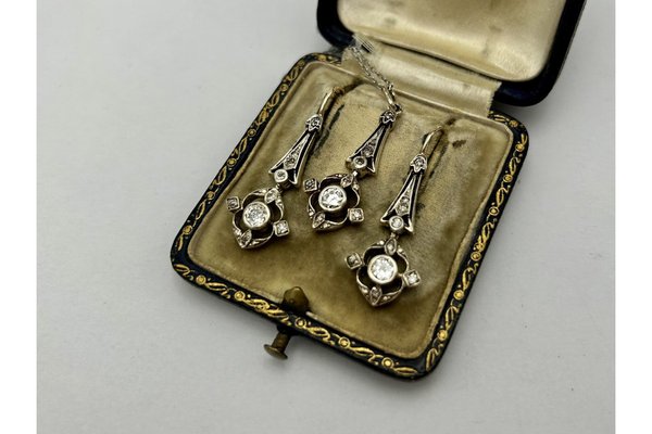 Antique Earrings and Pendant with Diamonds, Austria, 1900s, Set of 3-BXB-1768376