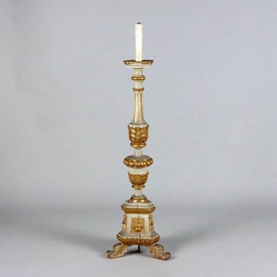 Antique Eclectic Candleholder in Carved and Gilded Wood-VMM-1724793