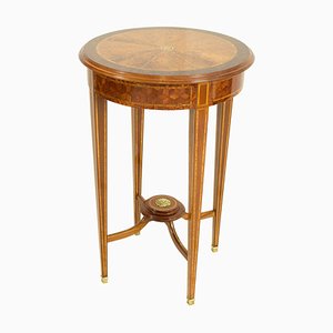 Antique Edwardian Burl and Mahogany Marquetry Side Table-WFJ-719943