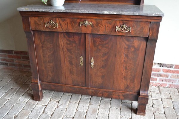 Antique Empire Mahogany Folding Buffet with Marble Top-GTG-1409902