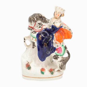 Antique English Ceramic Statue of Woman Riding a Horse from Bow-RAQ-804394