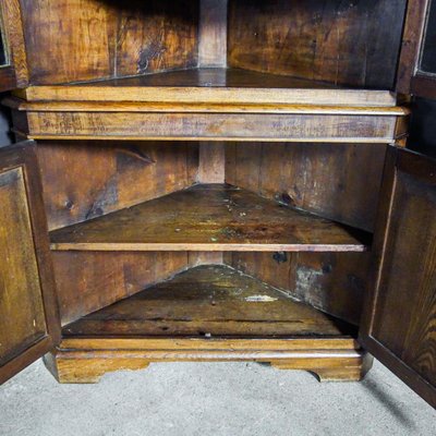 Antique English Corner Cupboard with Vitrine Top - Early 1900s-IA-822894