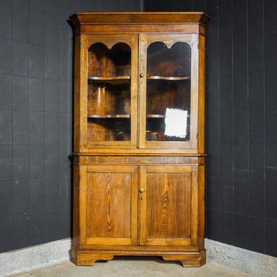 Antique English Corner Cupboard with Vitrine Top - Early 1900s-IA-822894