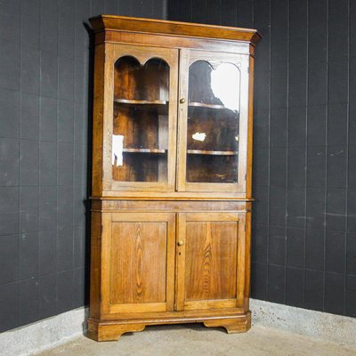 Antique English Corner Cupboard with Vitrine Top - Early 1900s-IA-822894