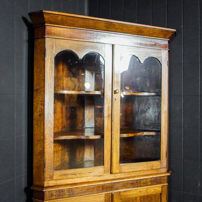 Antique English Corner Cupboard with Vitrine Top - Early 1900s-IA-822894