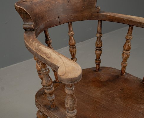 Antique English Elm Wood Captains Chair, 1890s-VLO-2022695