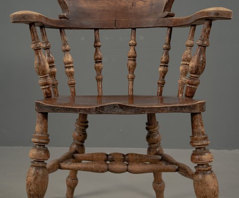 Antique English Elm Wood Captains Chair, 1890s-VLO-2022695