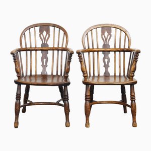 Antique English Lowback Windsor Dining Room Chairs, Set of 2-HPP-2026668