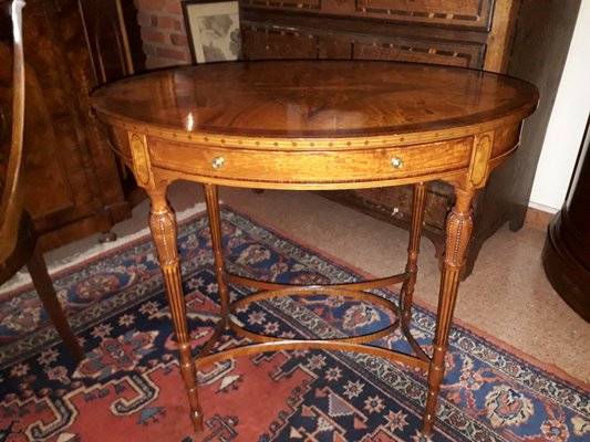 Antique English Oval Inlaid Coffee Table-AKA-687656