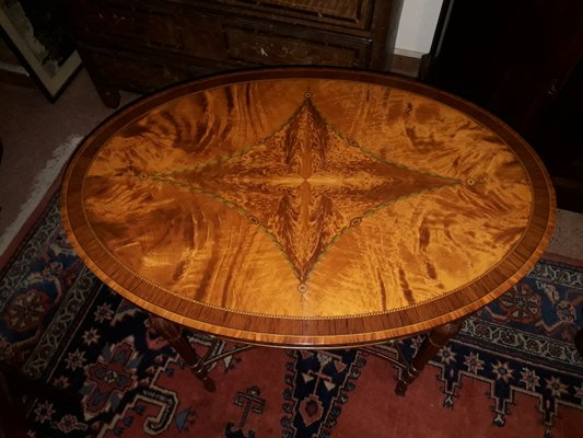 Antique English Oval Inlaid Coffee Table-AKA-687656