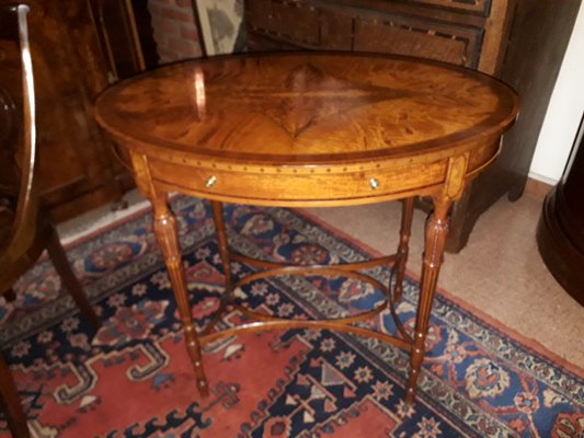 Antique English Oval Inlaid Coffee Table-AKA-687656