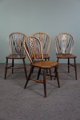 Antique English Windsor Dining Room Chairs, 18th Century, Set of 4-HPP-1706153