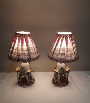 Antique Figurative Bedside Lamps with Porcelain Bases, 1900s, Set of 2-HOI-1801010