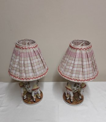 Antique Figurative Bedside Lamps with Porcelain Bases, 1900s, Set of 2-HOI-1801010