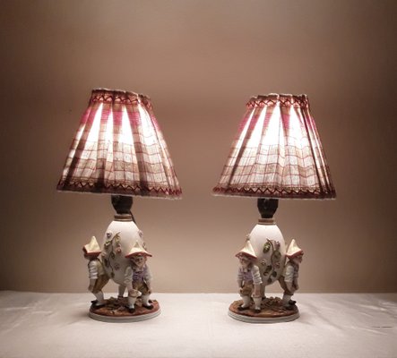 Antique Figurative Bedside Lamps with Porcelain Bases, 1900s, Set of 2-HOI-1801010