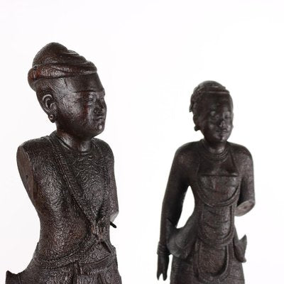 Antique Figurines in Wood, Burma, Early 20th Century, Set of 2-VMM-2023815