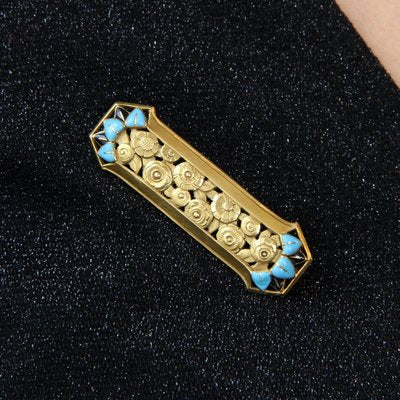 Antique French Art Nouveau Enamel Brooch in 18 Karat Yellow Gold-OLU-1179850