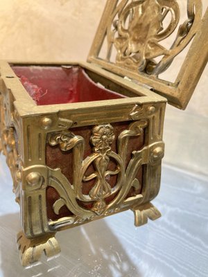 Antique French Art Nouveau Pierced Gilt Bronze Jewelry Box, 1880s-AXE-1766046