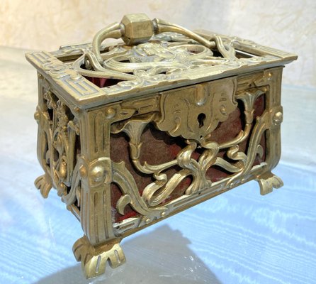 Antique French Art Nouveau Pierced Gilt Bronze Jewelry Box, 1880s-AXE-1766046