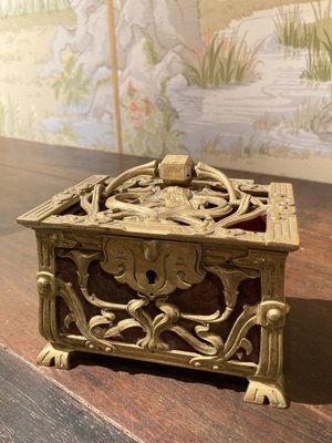 Antique French Art Nouveau Pierced Gilt Bronze Jewelry Box, 1880s-AXE-1766046