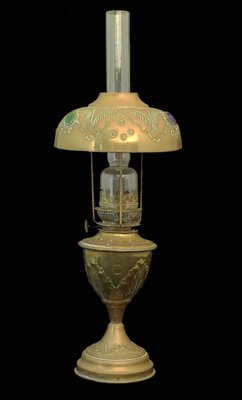 Antique French Bohemian Brass and Glass Cabochons Oil Lamp, 1910-ARU-626000